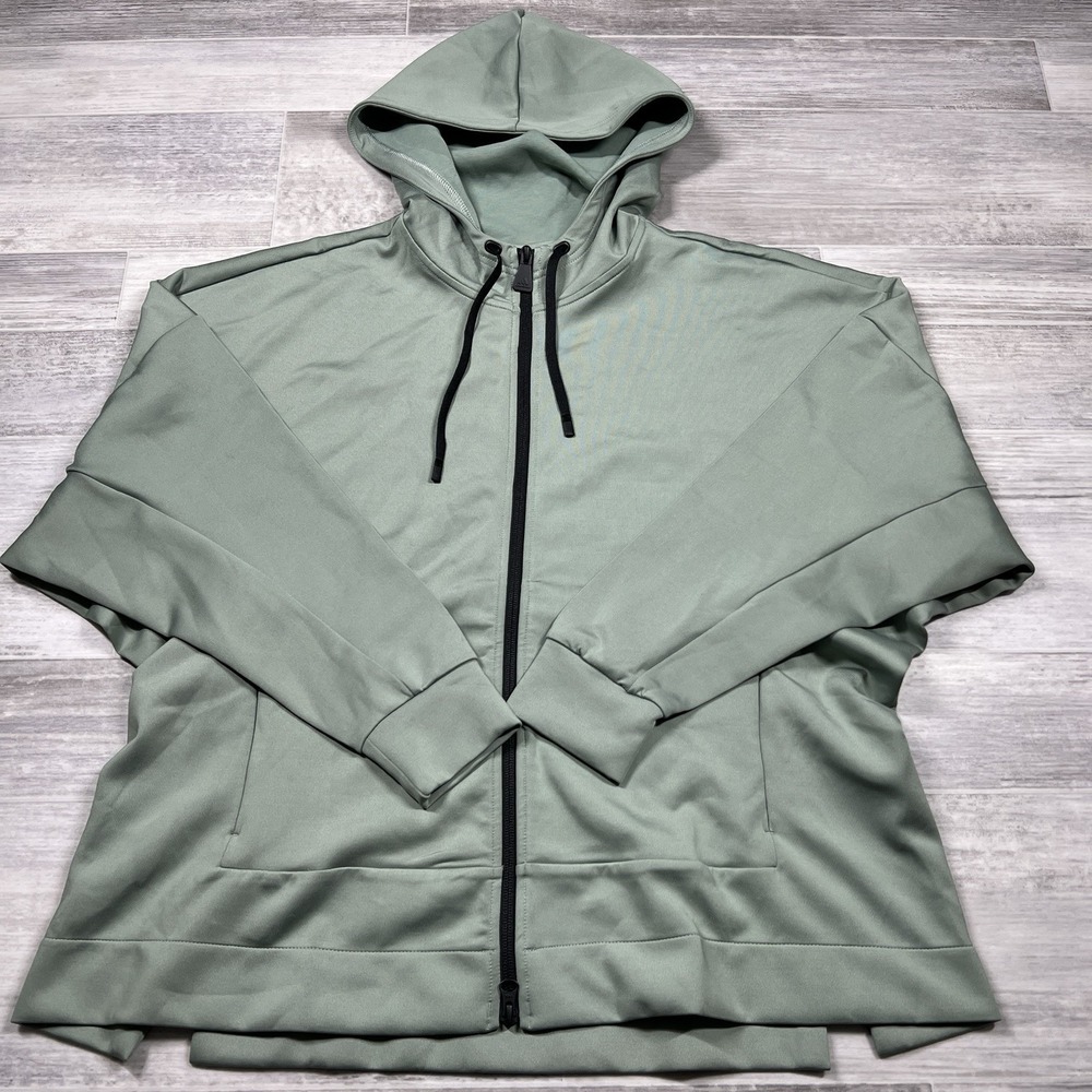 Adidas Women's Small Full-Zip Oversized Hoodie Sweater Silver Green Pockets